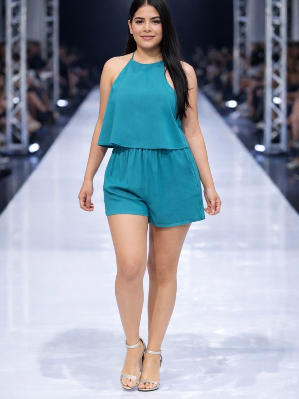 Green Sleeveless Jumpsuit with Keyhole Neck and Pockets Medium